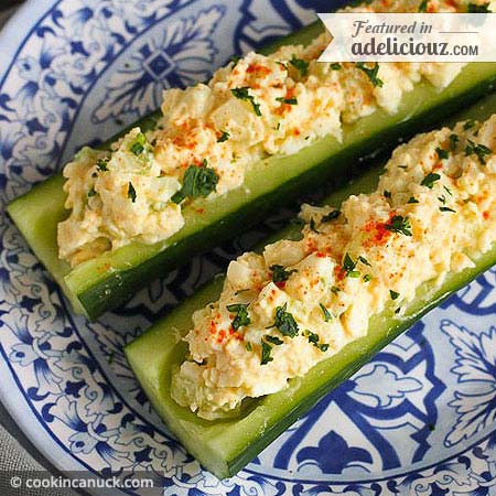 Light Egg Salad Cucumber Boats by Cookin Canuck